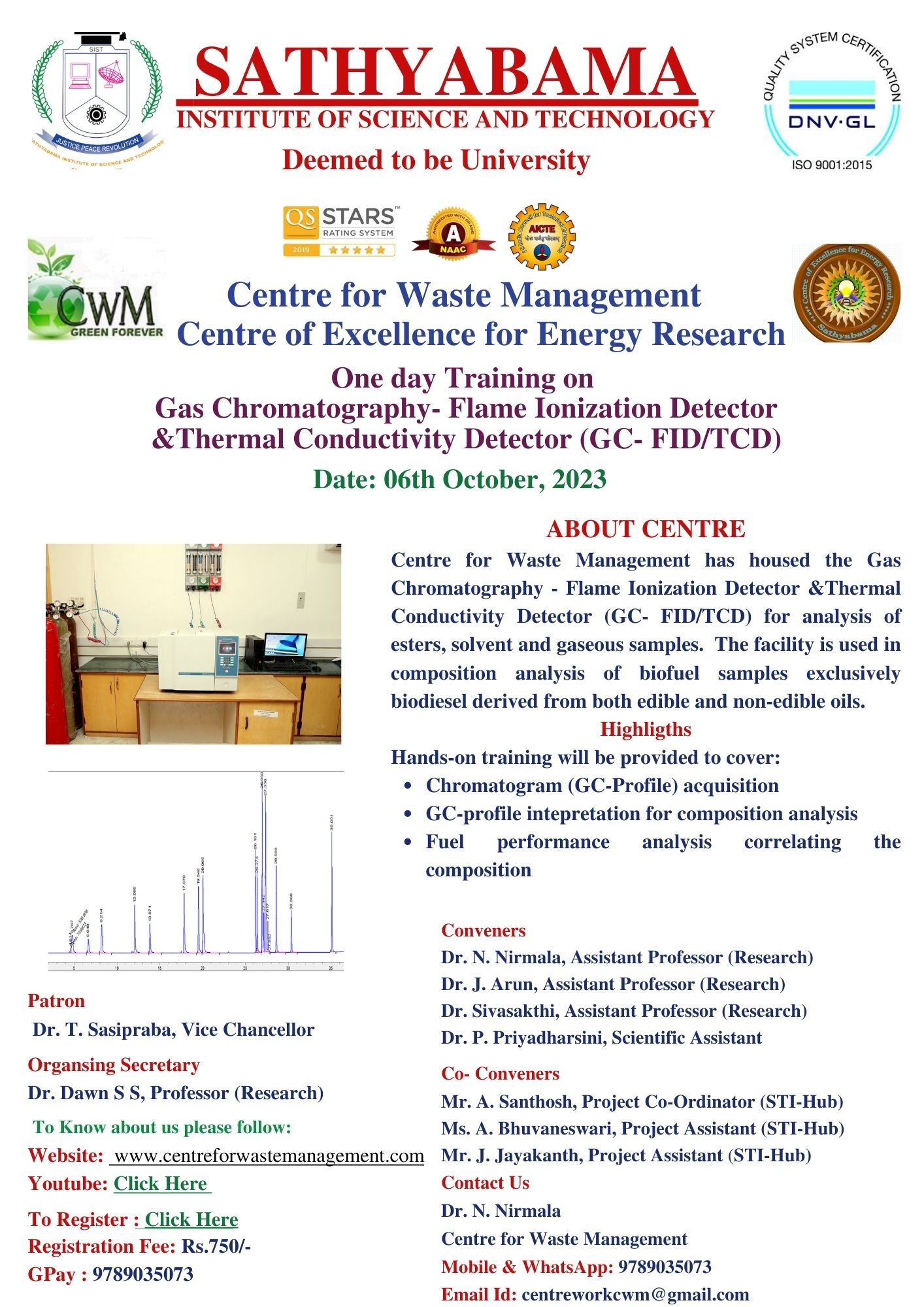 One day Training on Gas Chromatography- Flame Ionization Detector &Thermal Conductivity Detector (GC- FID/TCD) 2023